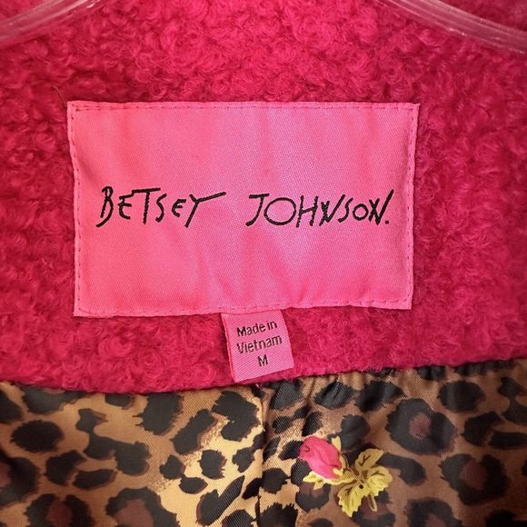 Betsey Johnson Pink Teddy Faux Fur Boucle Cocoon Coat Sz MEDIUM - Picture 7 of 10